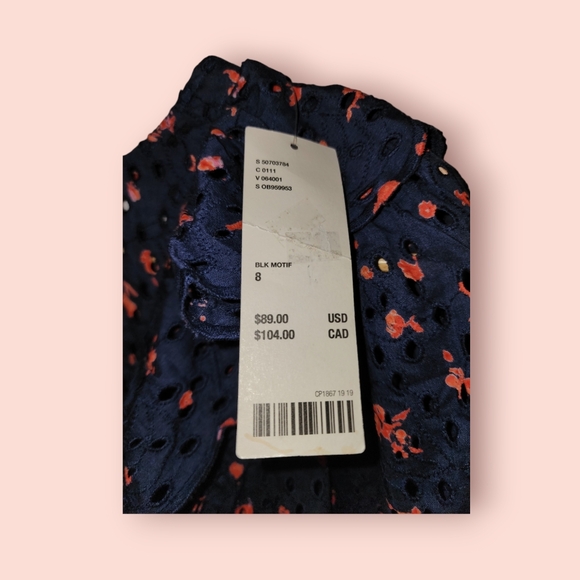 Urban Outfitters Ruffle Floral Crop Top Blue Peach Eyelet Detail Short Sleeve - Picture 3 of 3